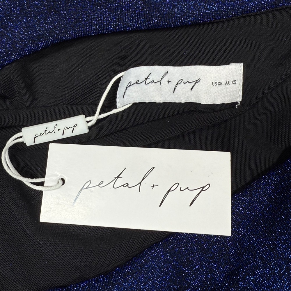 NWT Petal Pup XS Midnight Blue One Shoulder Ruched Bodycon Party Cocktail Dress - Picture 3 of 12